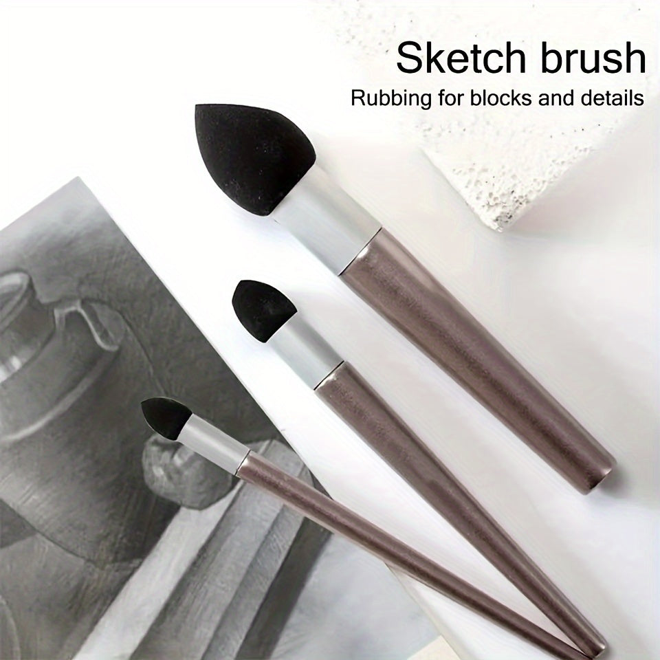 Art Sketching Sponge Brushes and Erasers, 3/6-Piece Set, Plastic Material - Fine Detail Smudging and Highlighting Tools for Artists