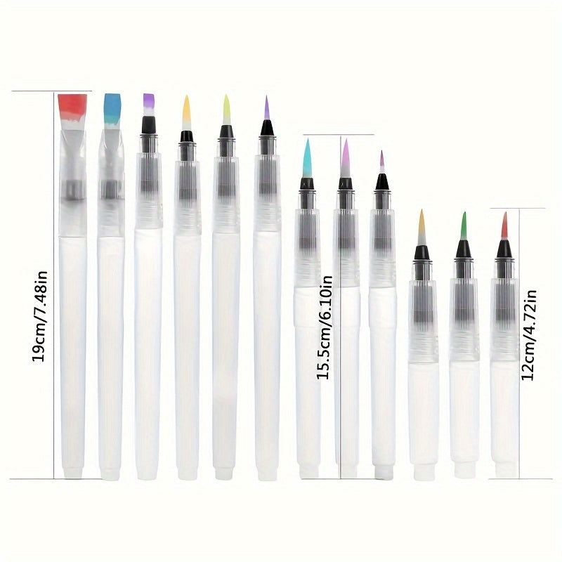 12pcs Watercolor Brush Pen Set - Easy Refill, Ideal for Beginners & Artists