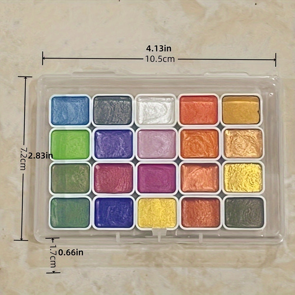 20-Color Pearl Metallic Watercolor Paint Set, Artist Grade High Pigment Shimmer Paints, Portable Square Pan Palette for Artists, Illustration, Calligraphy, and Card Making
