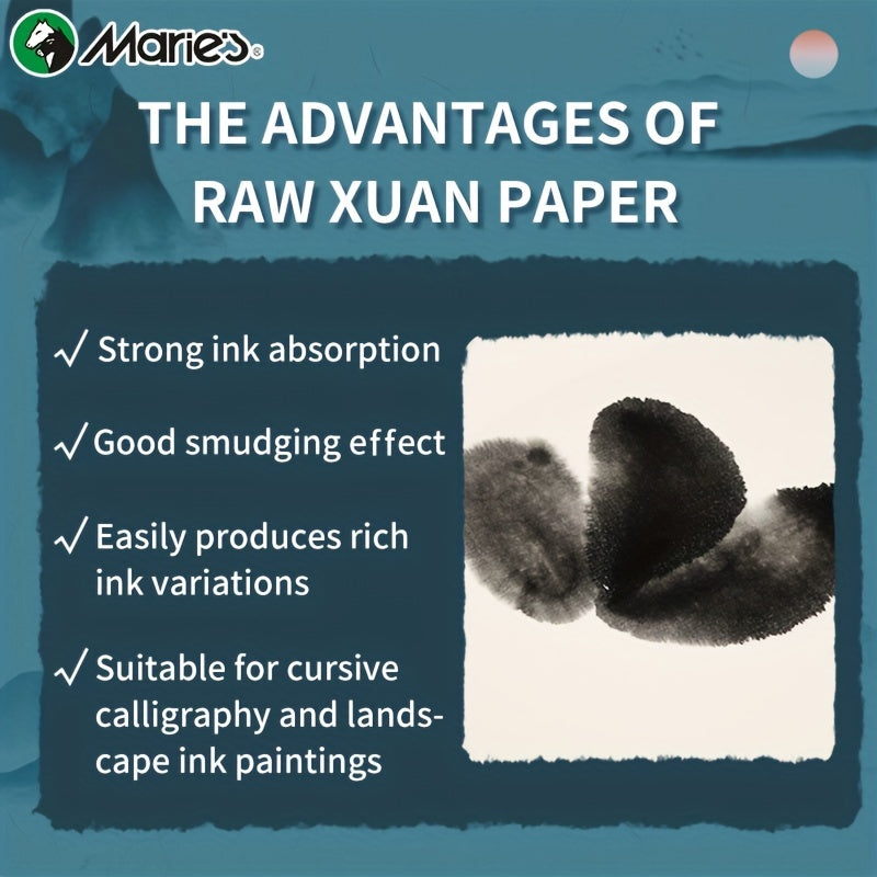 50 Sheets Rice Paper (Raw) For Sumi & Oriental Painting, Ink Drawing, Chinese Calligraphy Writing, Watercolors, Art Supply For Crafts, Beginner, Artist, Professional