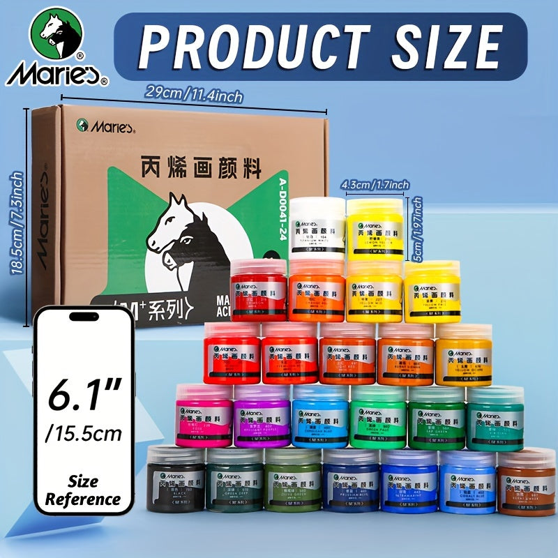 Marie's 24-Color Acrylic Paint Set, 1.69oz Each - Vibrant, Smooth Pigment for Canvas, Wood, Rocks & DIY Projects - Ideal Gift for Artists and Crafters