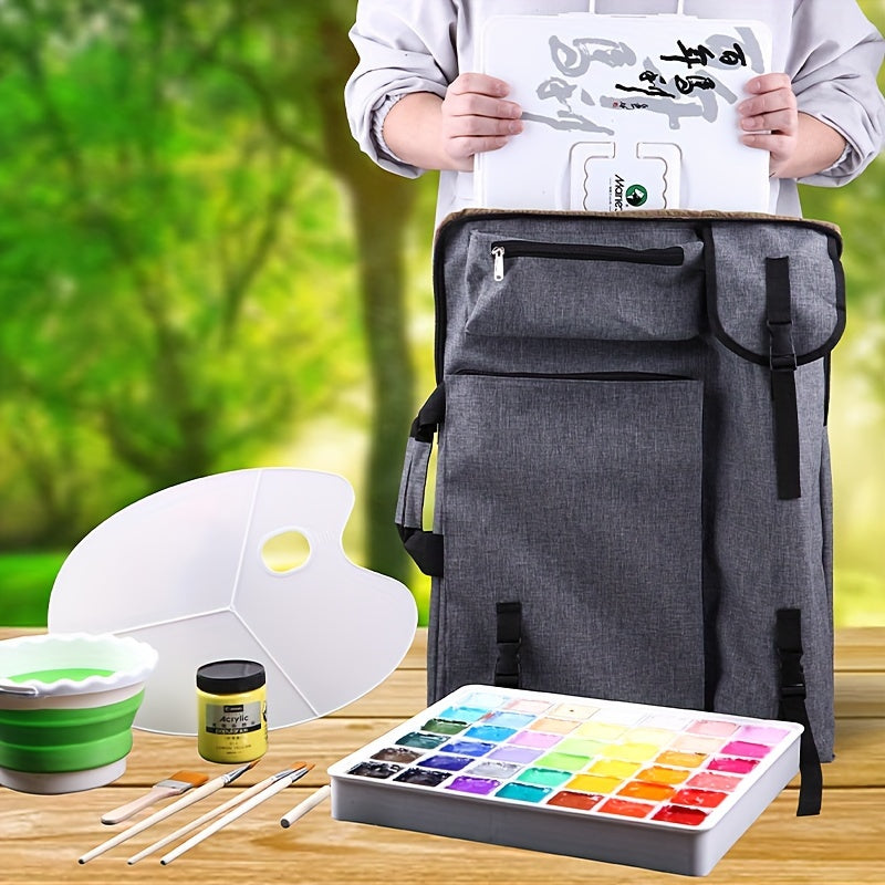 1pc Multifunctional Art Supplies Backpack - Waterproof Polyamide Canvas Bag for 4K Sketch Board, Portable Outdoor Sketching Easel Storage with Large Capacity & Area Division for Professional Artists