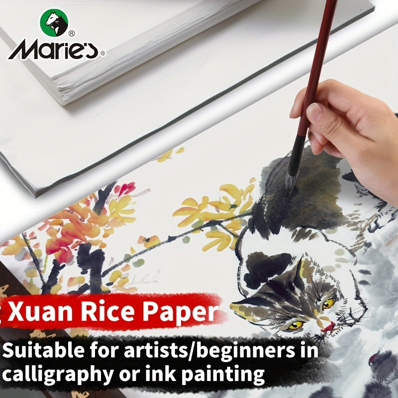 50 Sheets Rice Paper (Raw) For Sumi & Oriental Painting, Ink Drawing, Chinese Calligraphy Writing, Watercolors, Art Supply For Crafts, Beginner, Artist, Professional
