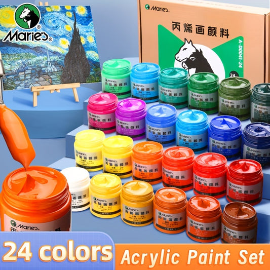 Marie's 24-Color Acrylic Paint Set, 1.69oz Each - Vibrant, Smooth Pigment for Canvas, Wood, Rocks & DIY Projects - Ideal Gift for Artists and Crafters