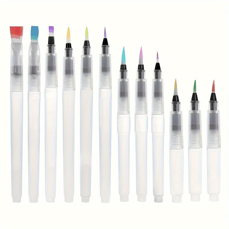 12pcs Watercolor Brush Pen Set - Easy Refill, Ideal for Beginners & Artists