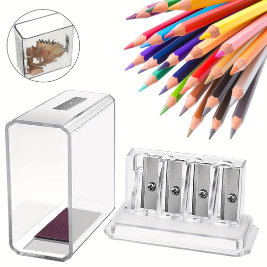 1PC Sketch Pencil Charcoal Pen Long-core Pencil Sharpener, Art-specific Pencil Sharpener, Pencil Planer And Painting Pencil Sharpener, 4-hole Multi-functional Pencil Sharpener With Cover